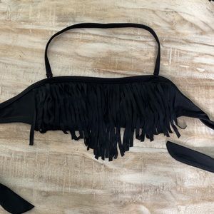 EUC solid black swim top with tassles, Small